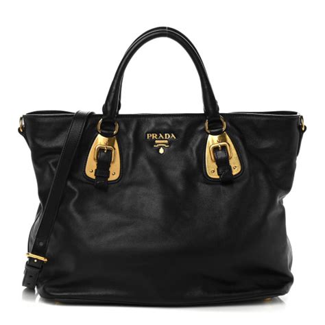 PRADA Tessuto Nylon Soft Calf Shopping Tote Black